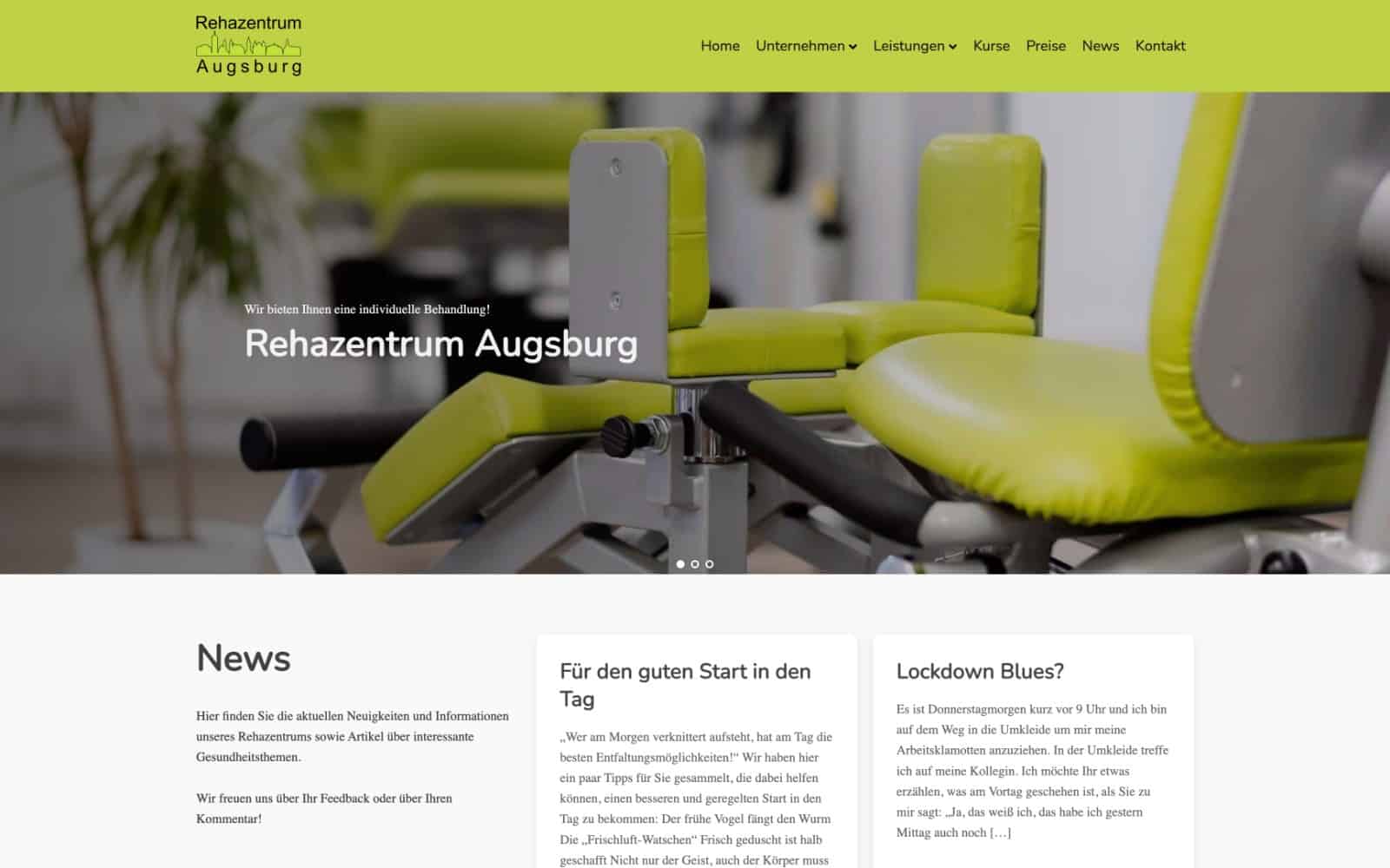 Ein Webdesign für ein Fitnessstudio in Augsburg.