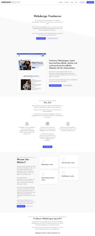 Die Startseite einer Website mit blau-weißem Hintergrund im Webdesign.
